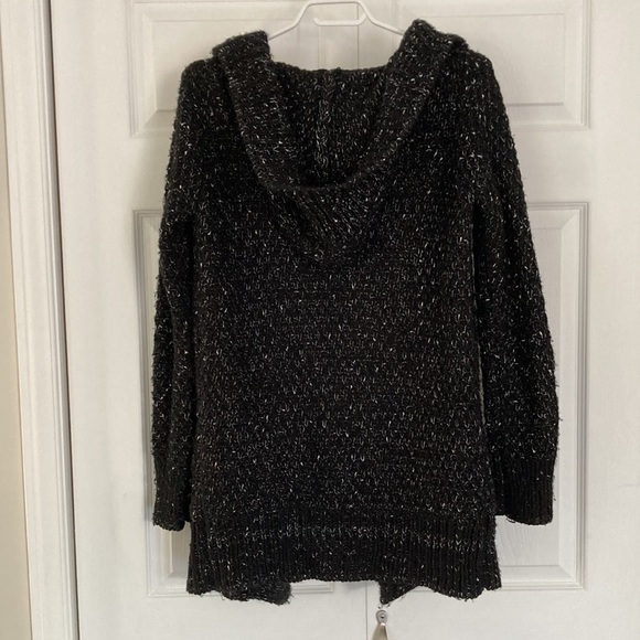 Black knit cardigan sweater with hood - Picture 5 of 5